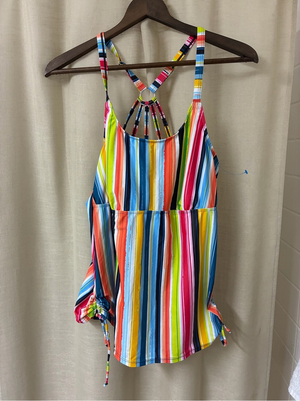 Holipick Multi-Color Striped Bikini Top, coverage tankini with adjustable straps